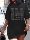LW Plus Size Rhinestone Blessed Letter T-shirt Dress