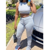 LW Fold Design Lace-up Slit Tracksuit Pants Set