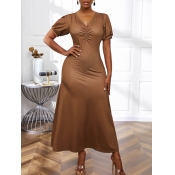 LW V Neck Ruffle Design A Line Dress