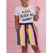 LW COTTON Casual Rainbow Striped Black Two-piece S