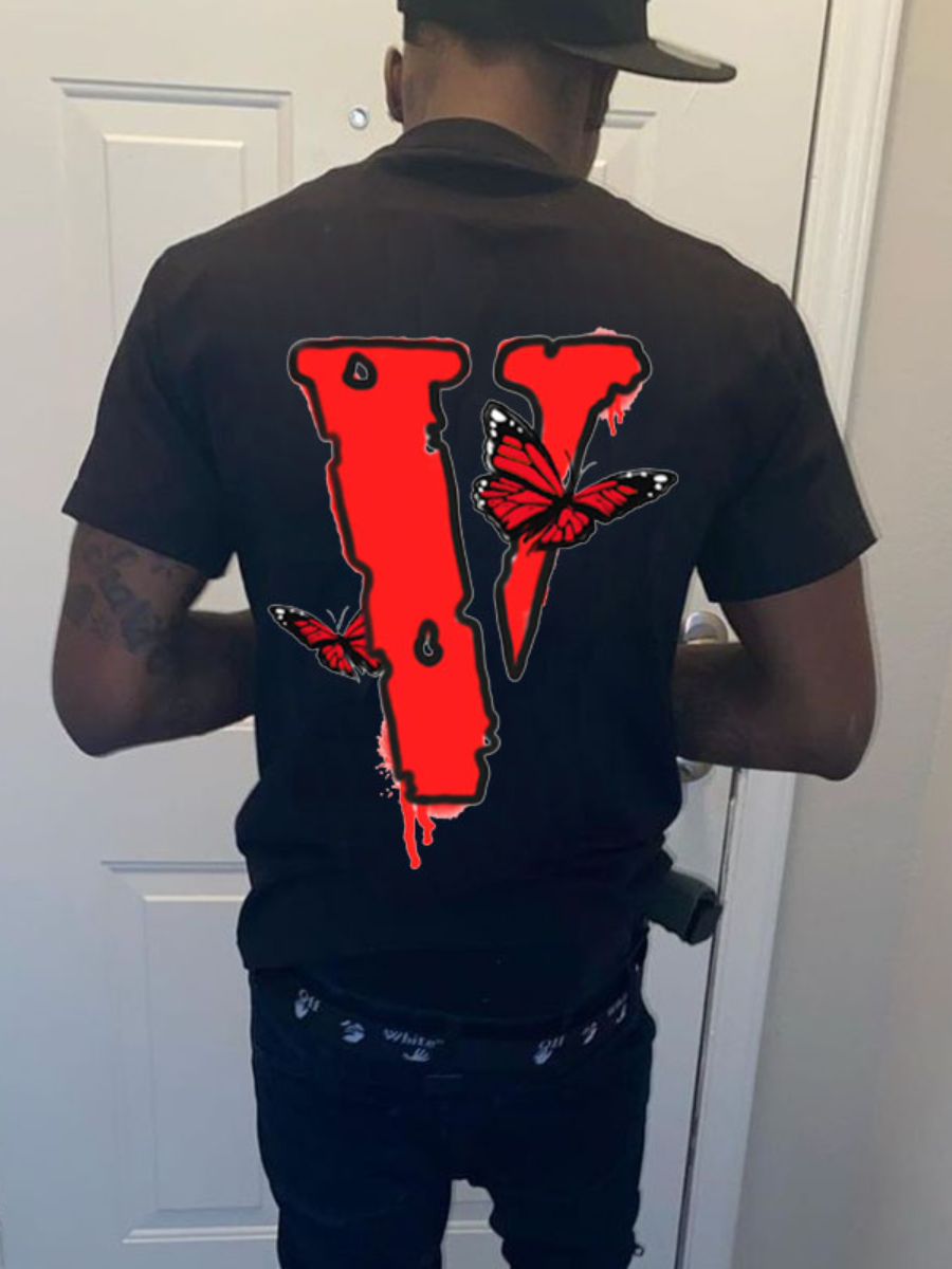 LovelyWholesale Men Butterfly Letter Print T-shirt Summer Short Sleeve Casual Spring Summer 2024