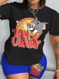 LW Plus Size Tom And Jerry Cartoon Print Shorts Set