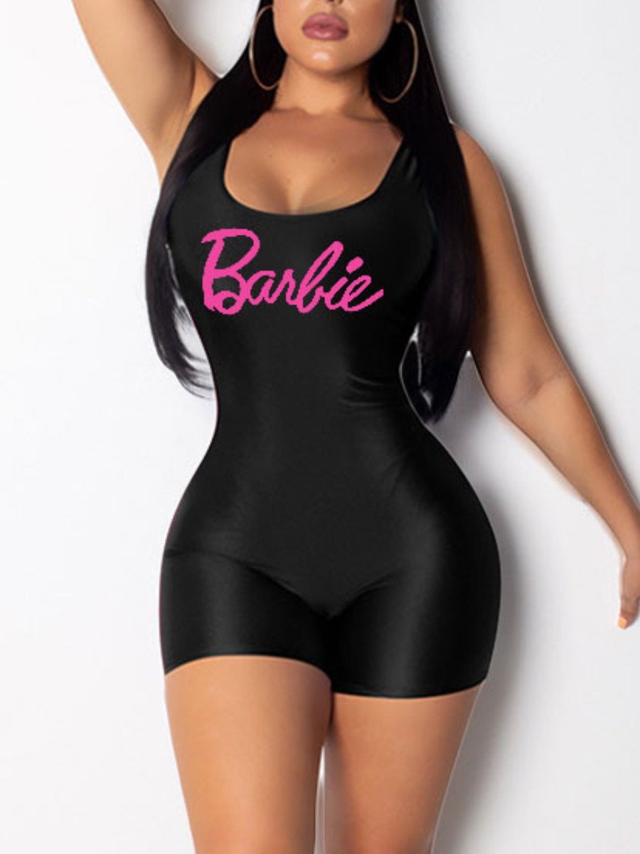 LW Barbie Letter Print Cami Romper