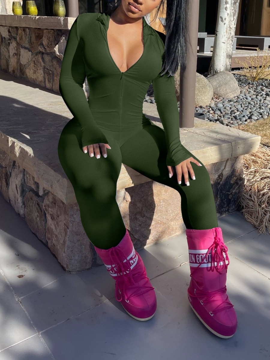 LW BASICS Zipper Design Skinny Jumpsuit