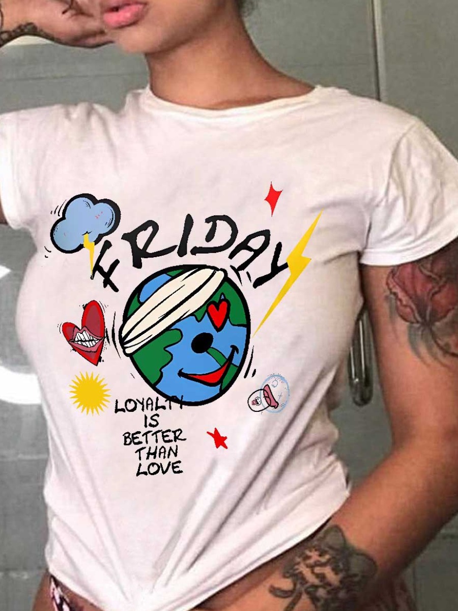 LW Plus Size Cartoon Loyalty Is Better Than Love Letter Print T-shirt