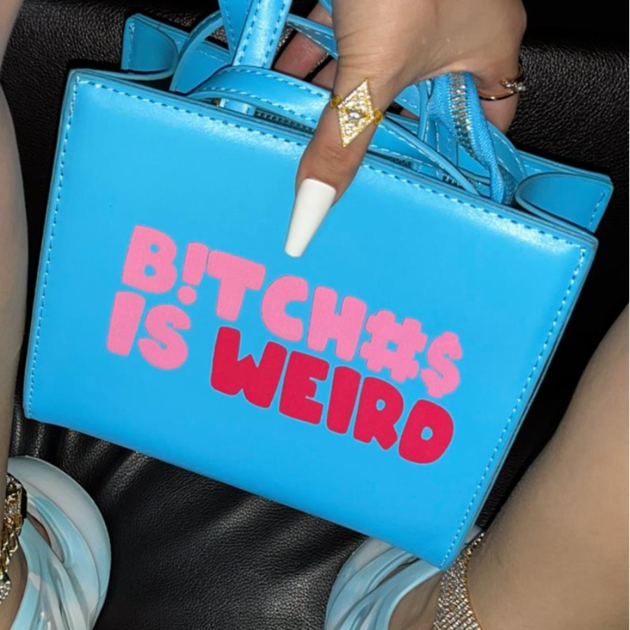 LW Faux Leather Letter Print Tote Bag