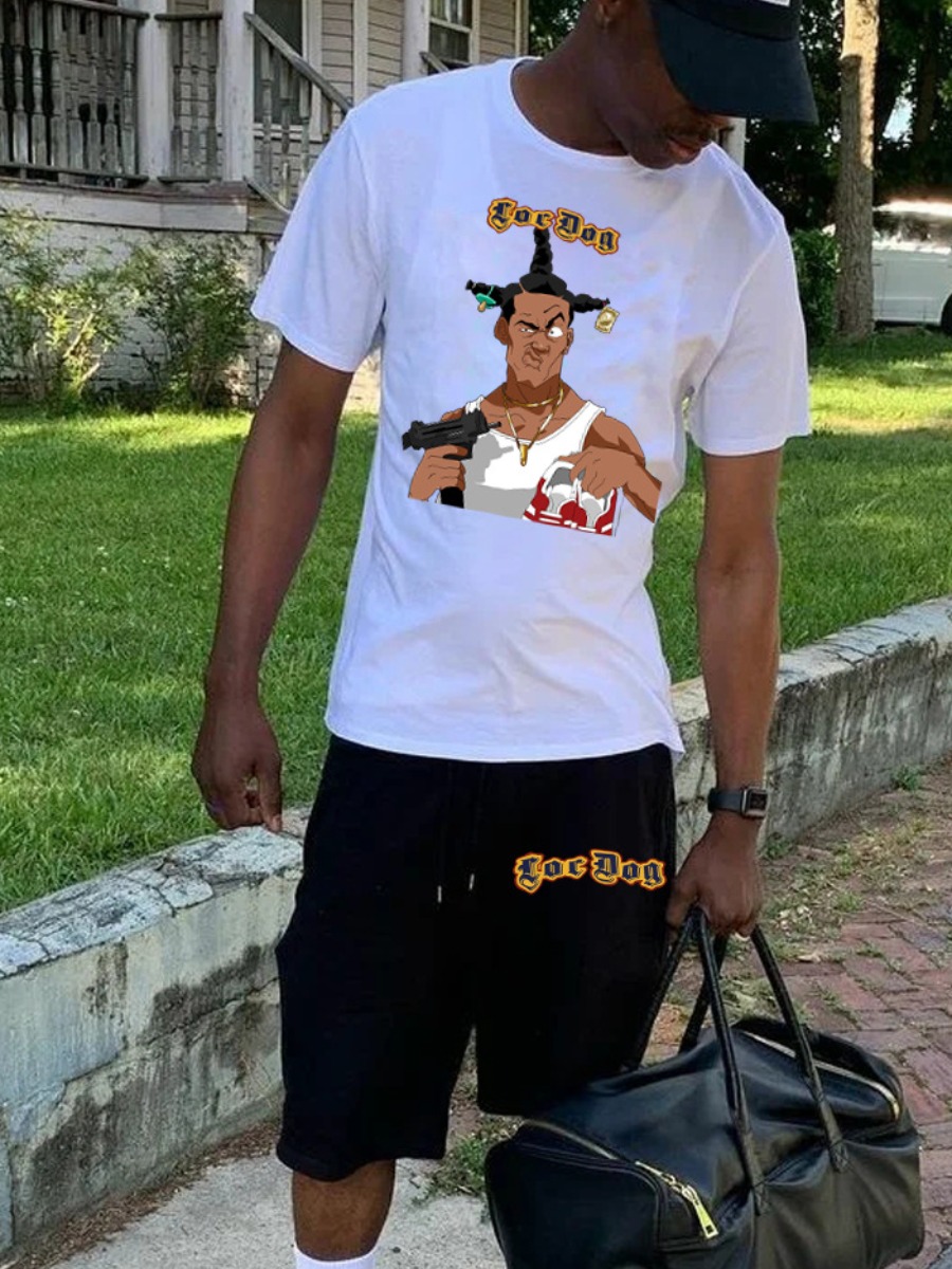 LovelyWholesale Men Figure Letter Print Shorts Set Summer Short Sleeve Casual Letter Print Round Neck Spring Summer 2024