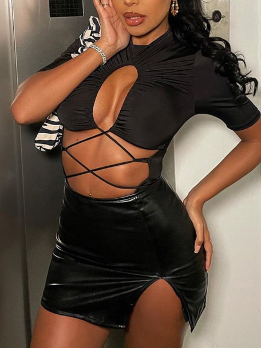 LW Bandage Cut Out Design Ruched Bodysuit