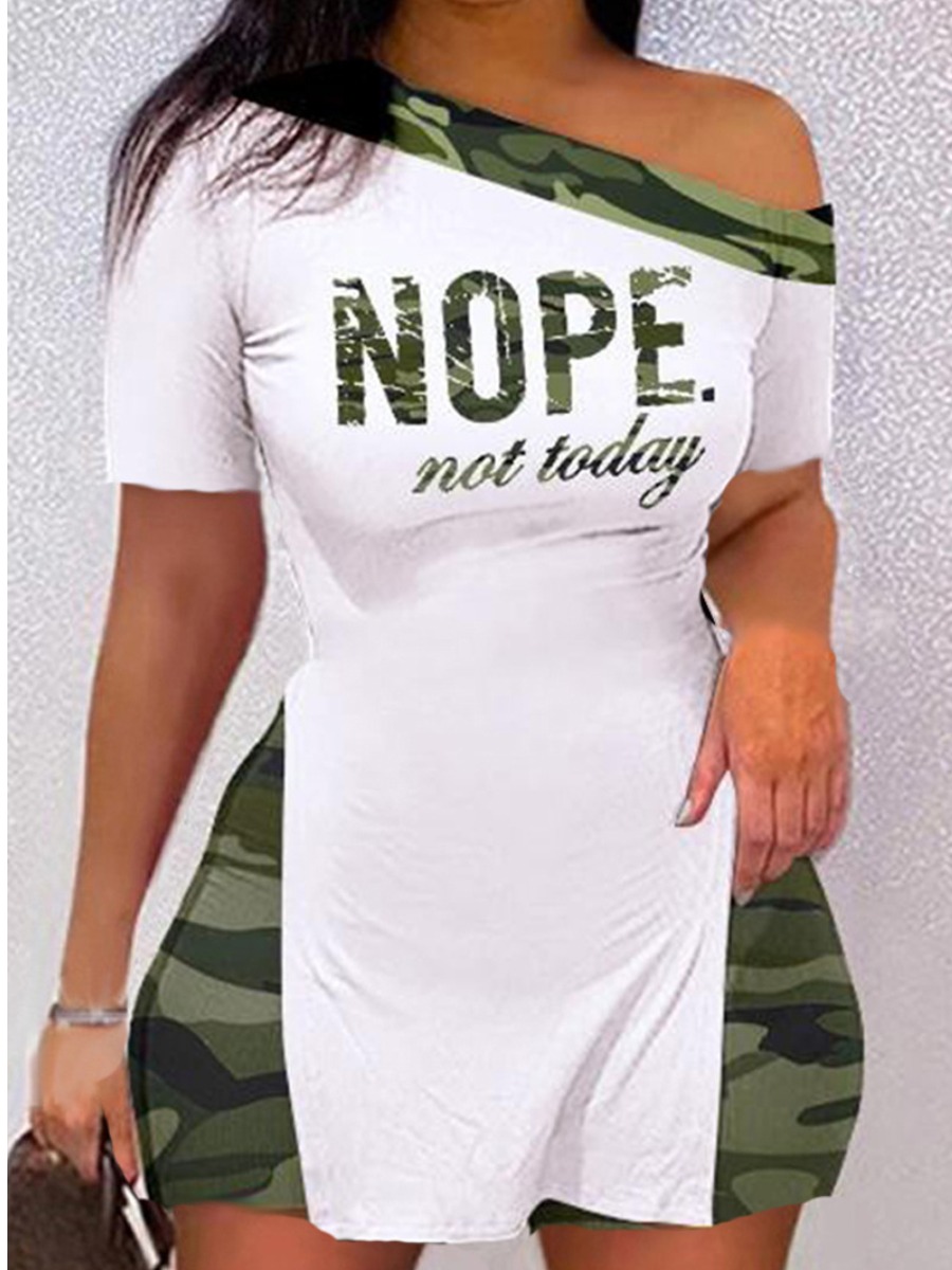 LW Plus Size Nope Not Today Camo Letter Print Split Shorts Set