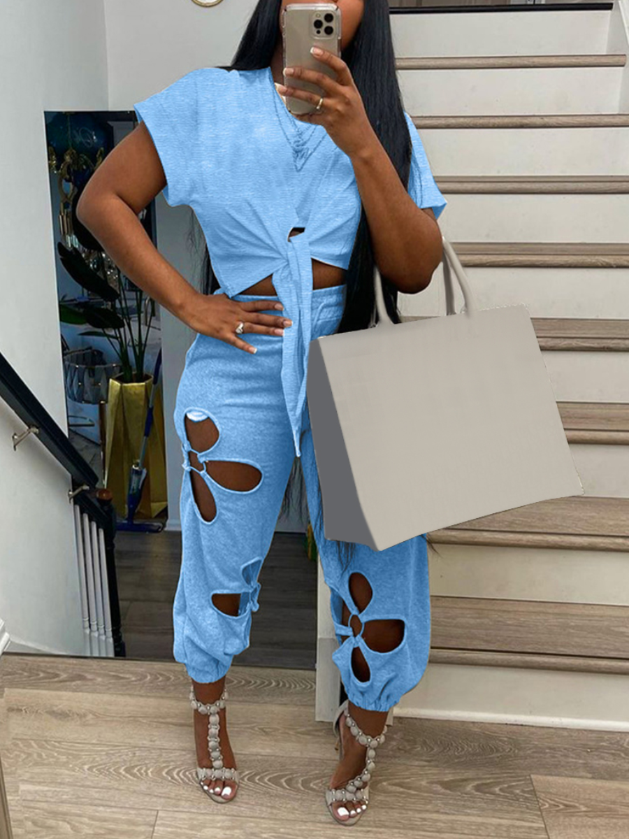 LW Plus Size Cut Out Ring Decor Pants Set