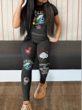 LW Loyalty Is Better Than Love Cartoon Print Pants Set