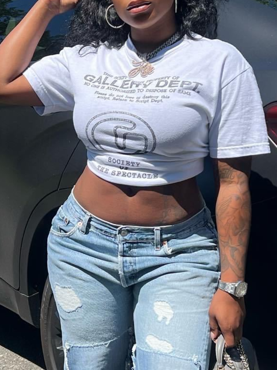 LW Crop Top Letter Print T-shirt