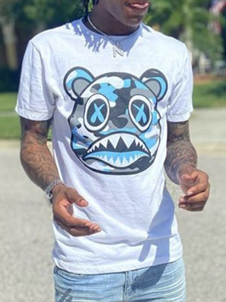 LW Men Pattern Print Skinny Milk Fiber T-shirt