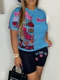 LW Plus Size Letter Lip Prrint Shorts Set