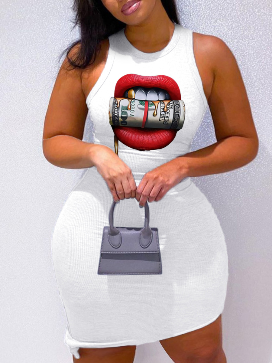 LW Plus Size Money Lip Print Bodycon Dress