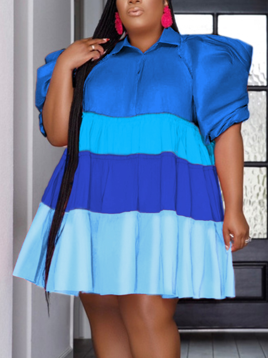 LW Plus Size Ruffle Design Patchwork A Line Dress