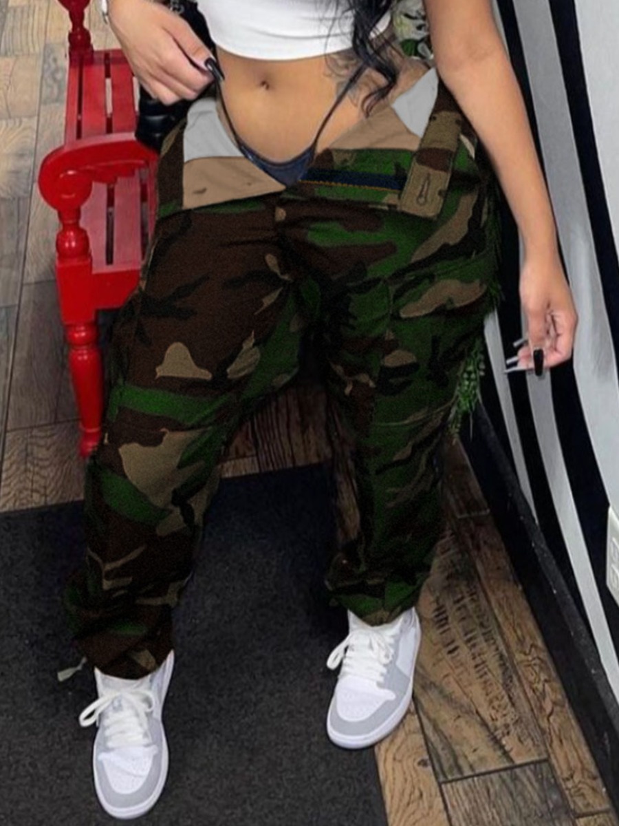LW Plus Size High Waist Camo Print Cargo Jeans