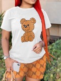 LW Plus Size Geometric Teddy Bear Print Shorts Set