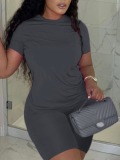 LW BASICS Plus Size Round Neck Regular Fit Shorts Set
