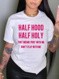 LW COTTON Half Hood Letter Print T-shirt