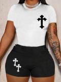 LW Cross Print Regular Fit Shorts Set