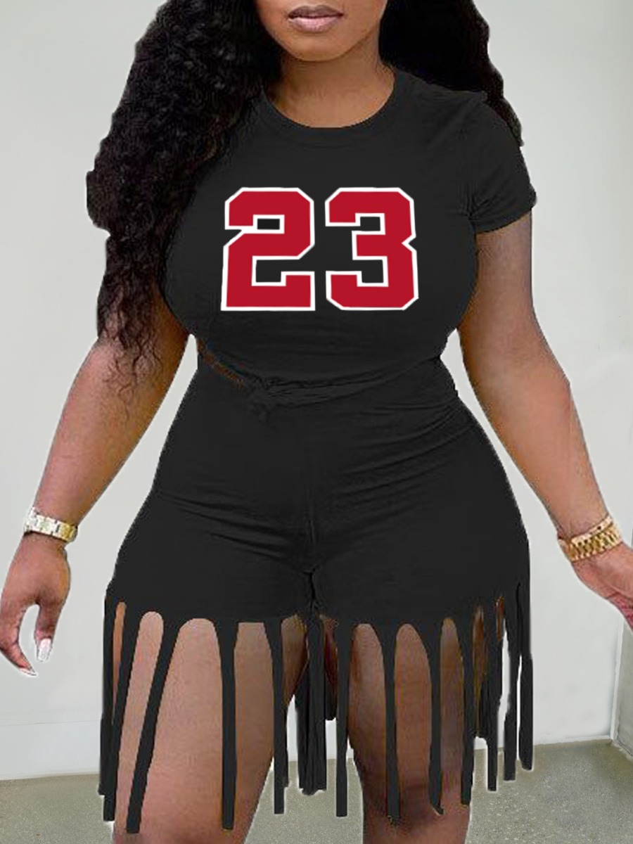 LW Plus Size Number 23 Print Tassel Design Shorts 