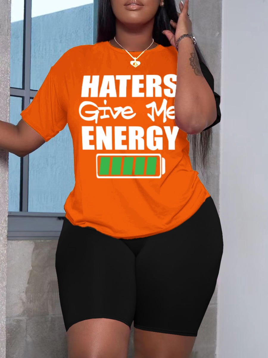 LW Plus Size Energy Letter Print Shorts Set