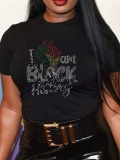 LW BASICS Plus Size Rhinstone I Am Black History T-shirt