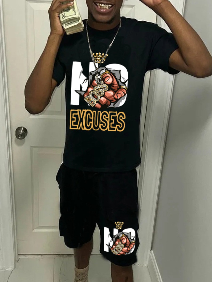 LW Men Figure Letter Print Shorts Set