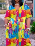 LW Plus Size V Neck Tie Dye Pocket Design Dress