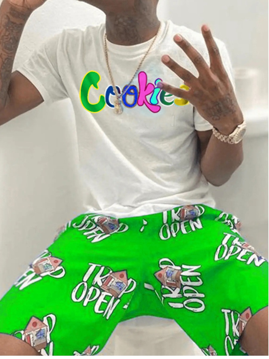 LW Men Cookies Letter Print Shorts Set