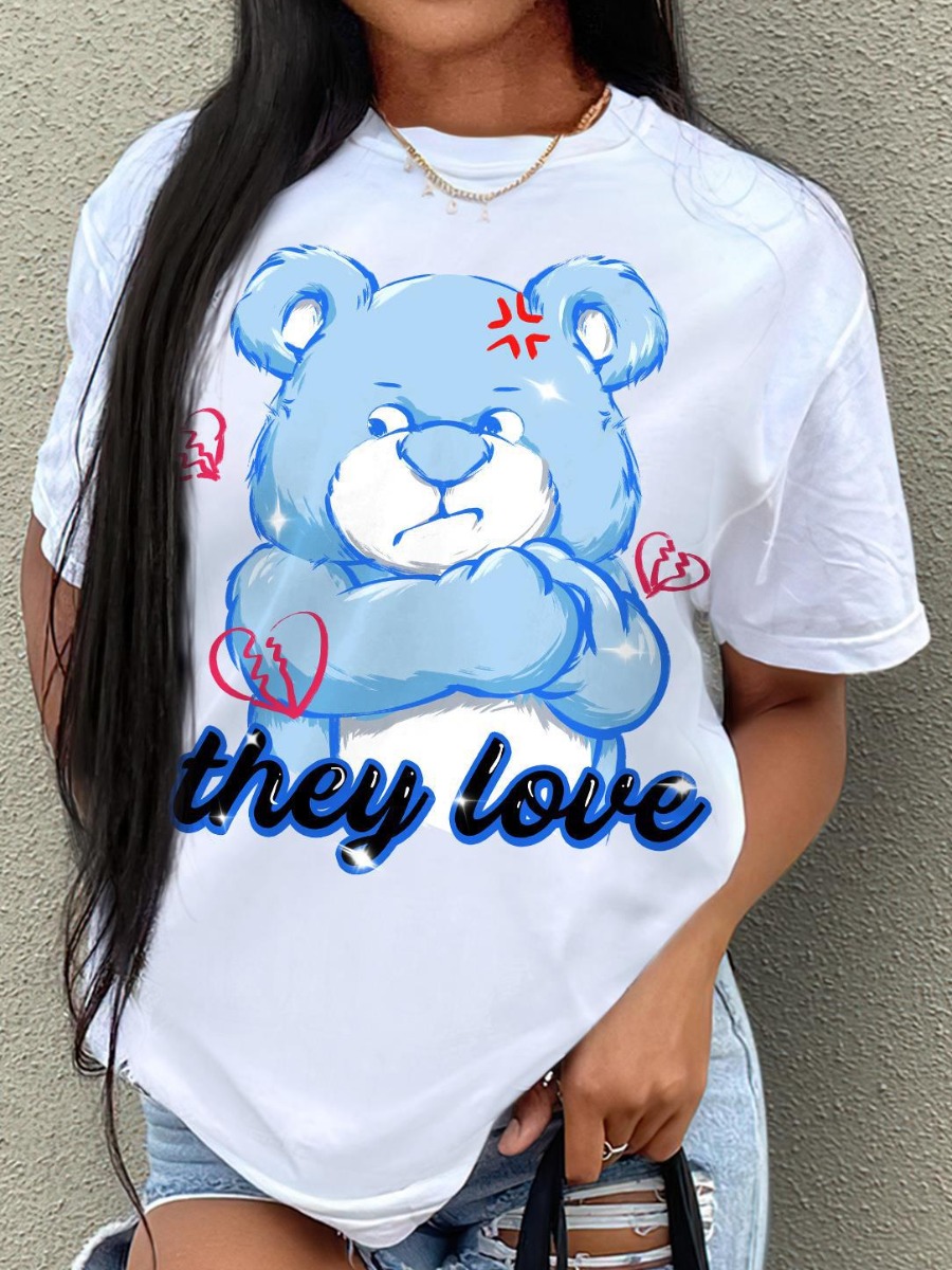 LW Cartoon Teddy Bear Letter Print T-shirt