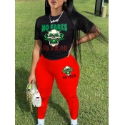 LW Plus Size Skull Head Letter Print Pants Set