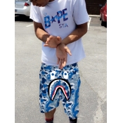 LW Men Fish Mouth Camo Letter Print Shorts Set