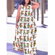 LW Plus Size Figure Print Pocket Design Loose Dres