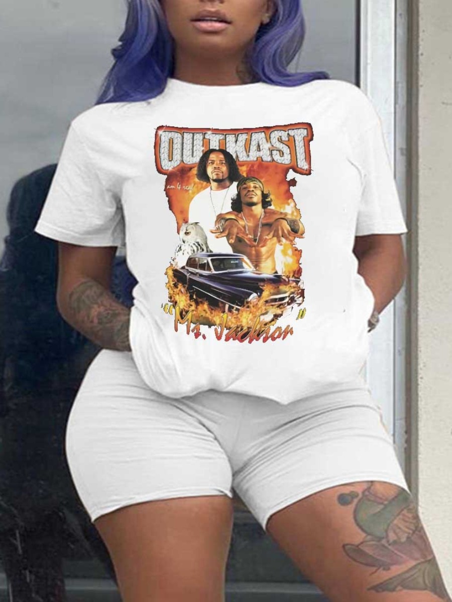 LW Plus Size Figure Racing Car Letter Print T-shir