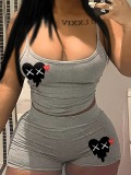 LW Cami Heart Print Skinny Shorts Set