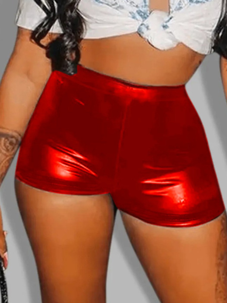 LW BASICS Faux Leather Mid Waist Stretchy Shorts