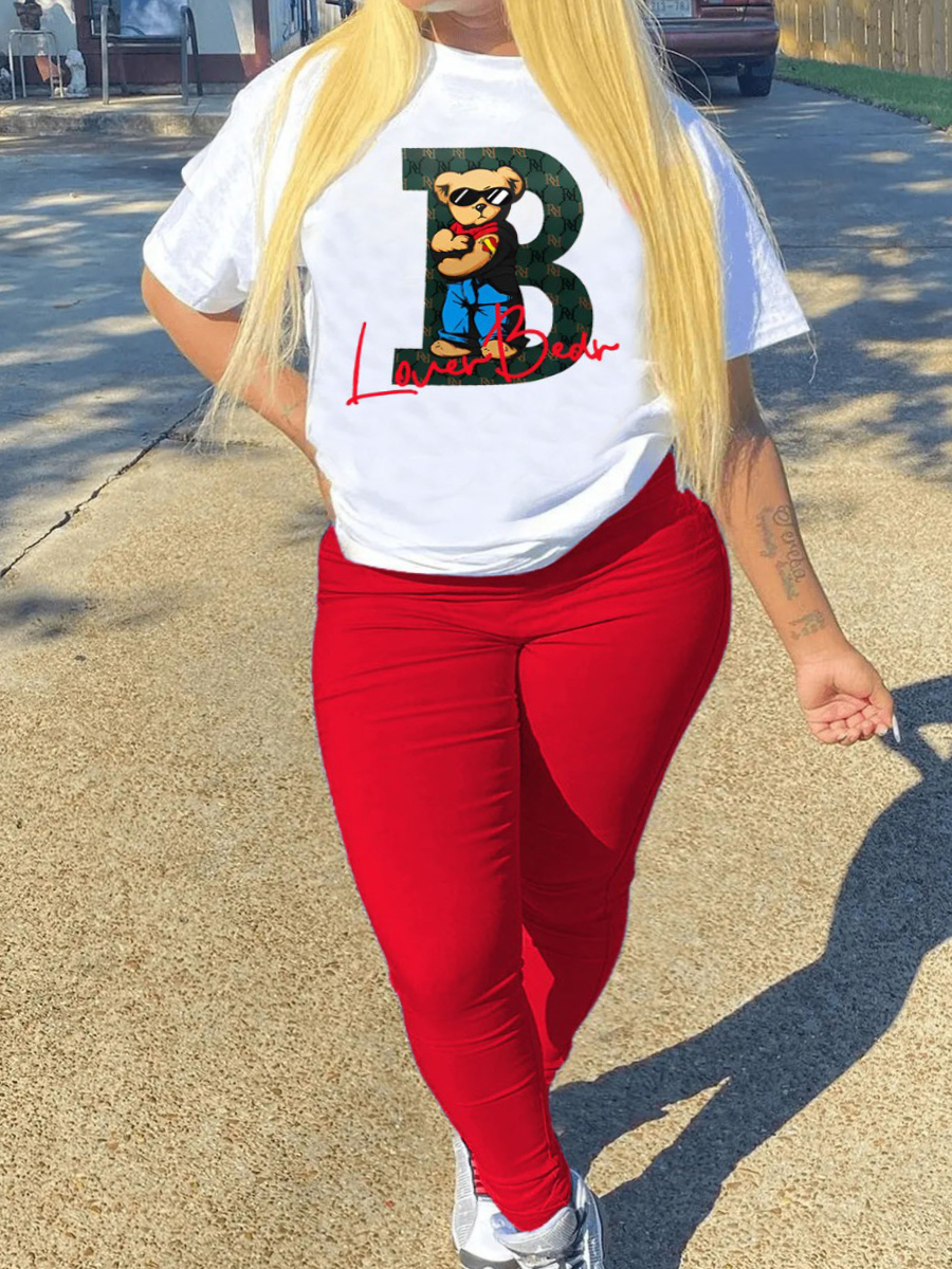 LW Plus Size Lover Bear Bear Letter Print Pants Set