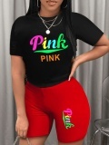 LW Pink Letter Print Shorts Set