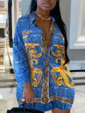 LW Plus Size Button Design Mixed Printing Shirt Dress