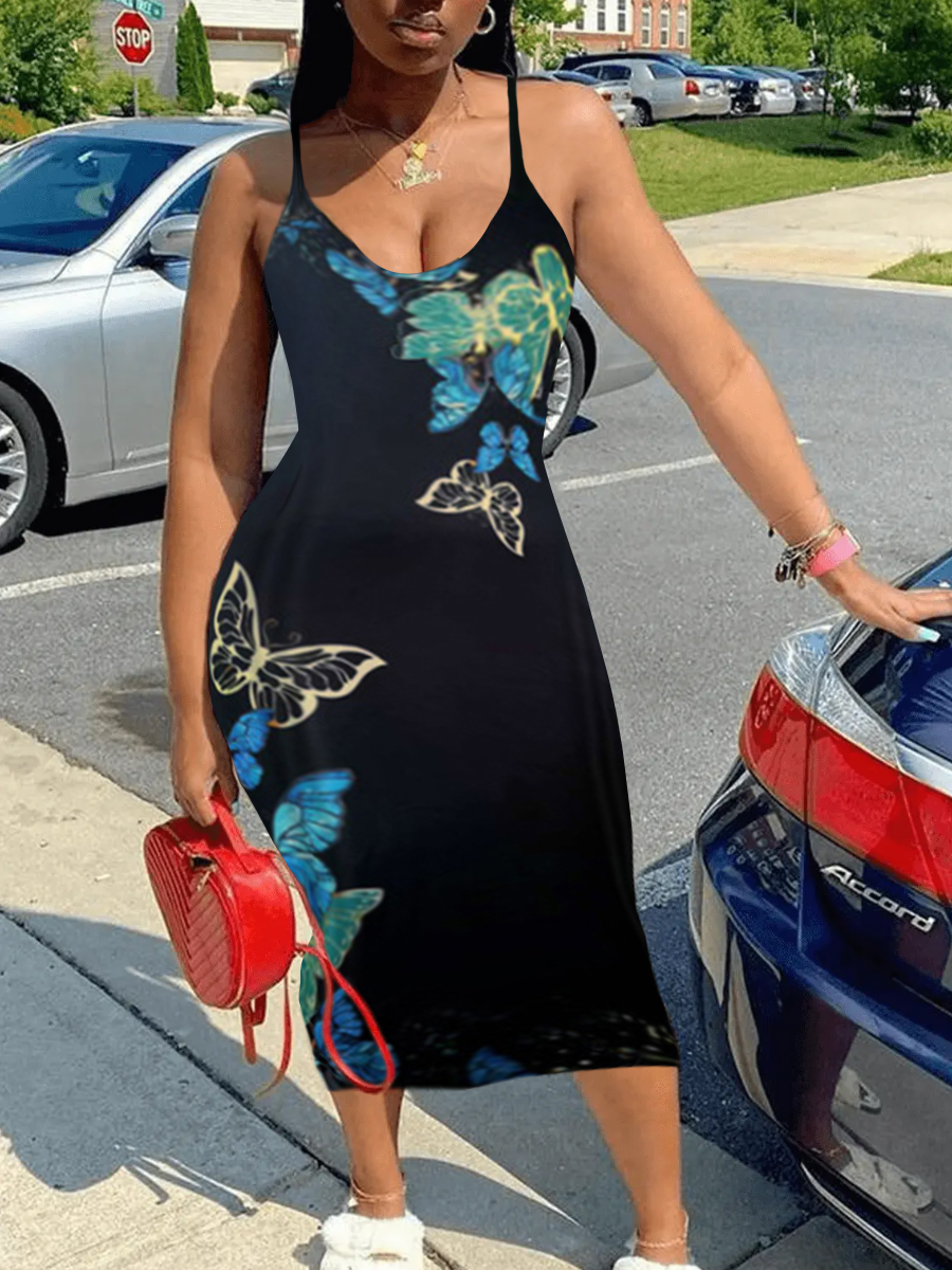LW BASICS Plus Size Butterfly Print A Line Cami Dress