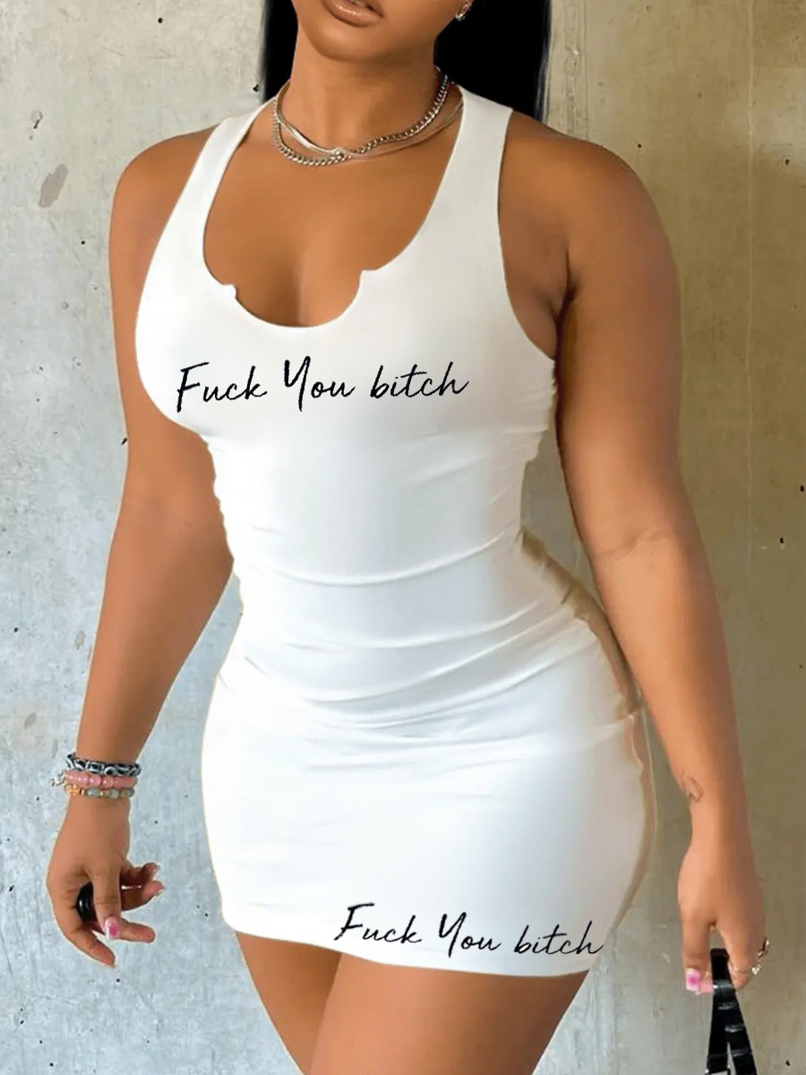 LW Letter Print Bodycon Cami Dress
