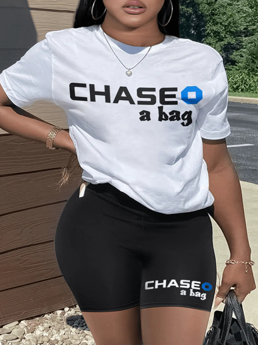 LW Plus Size Chase A Bag Letter Print Shorts Set