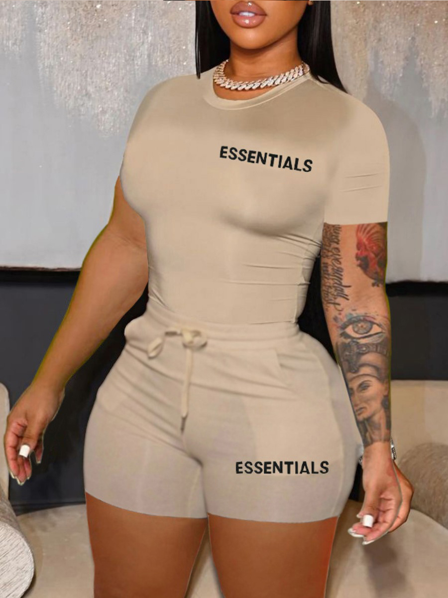 LW Essentials Letter Print Drawstring Shorts Set