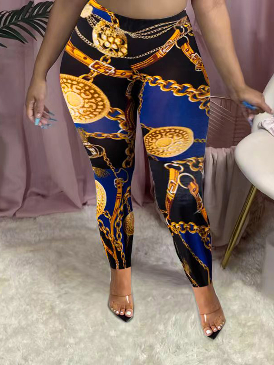 LW Plus Size Mid Waist Chain Print Skinny Leggings