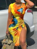 LW Plus Size Tie Dye Drawstring Thigh Slit Dress