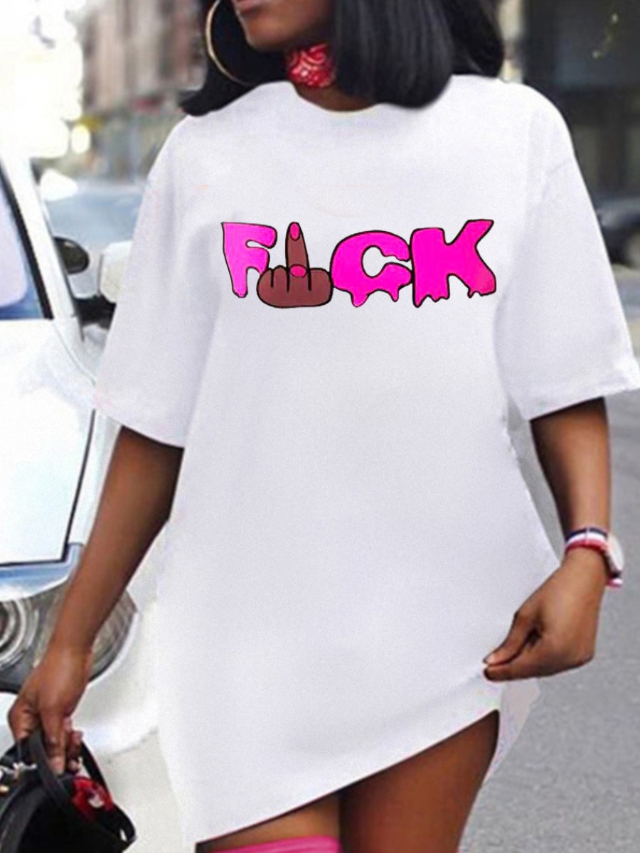LW Figure Letter Print T-shirt Dress