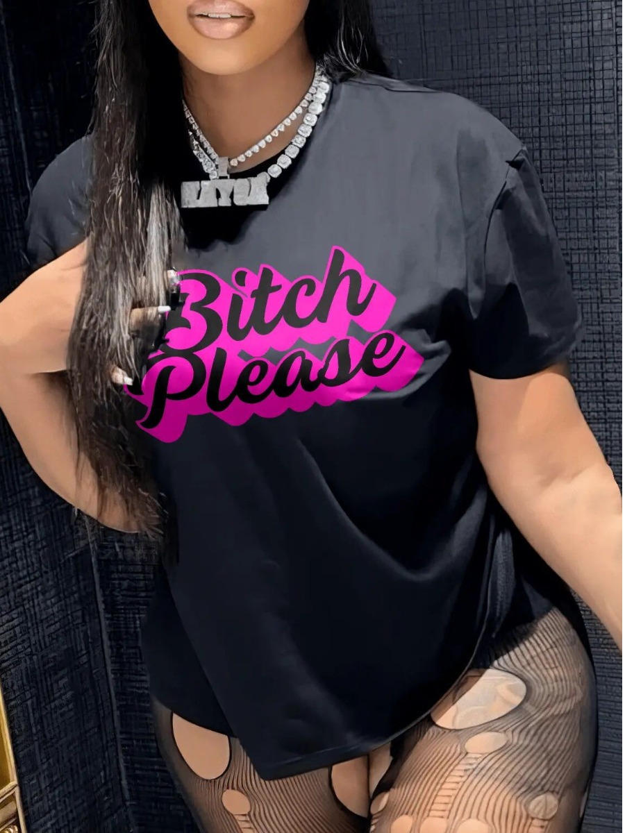 LovelyWholesale Letter Print Regular Fit T-shirt Summer Short Sleeve Casual Pattern Round Neck Spring Summer 2024