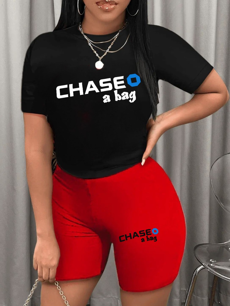LW Chase A Bag Letter Print Shorts Set